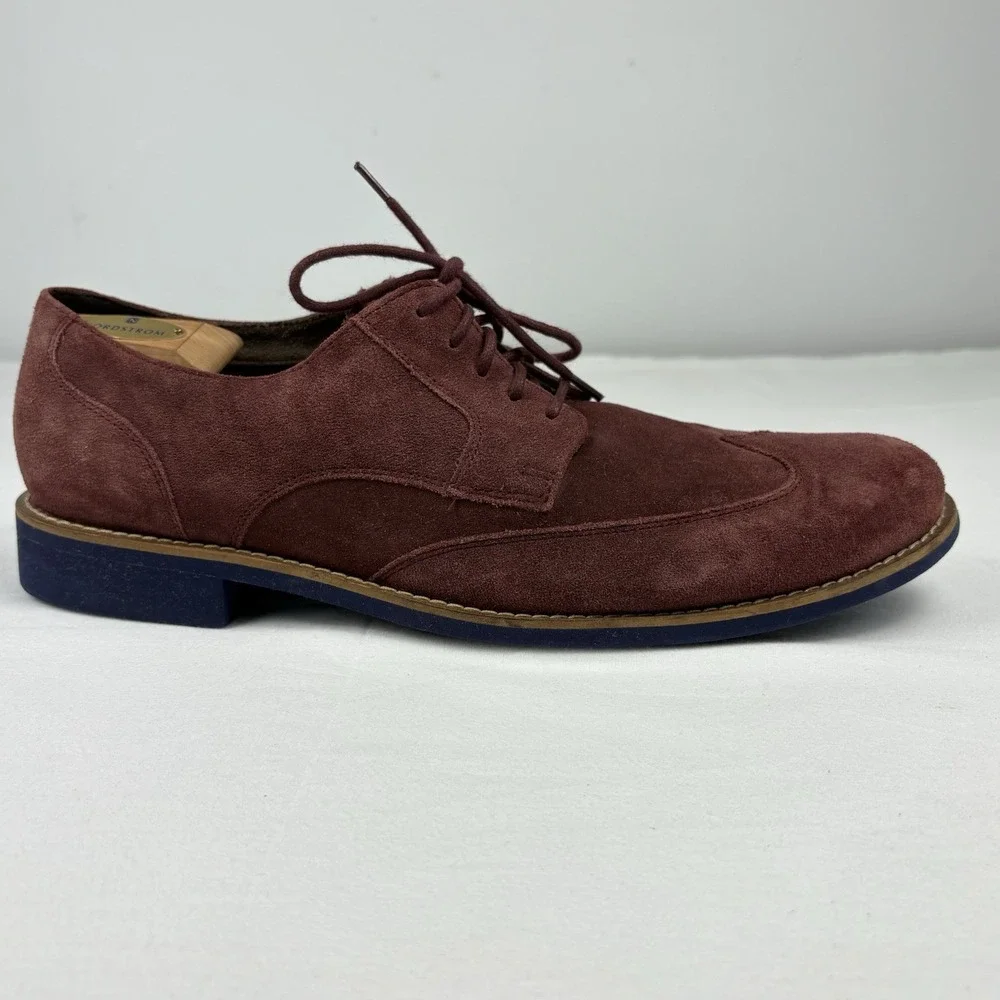 Cole Haan Drake Eva Burgundy Suede Wingtip Oxfords 13M Cobalt Soles/Laces EUC